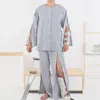 남성 몽유류 소프트 패브릭 간호 고정 테이프 입을 수있는 쉬운 남자 집 셔츠 바지 정장 환자 의류