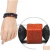 Braccialetti con ciondoli Trendy Square Golden Sand Natural Black Lava Stone Beads Braccialetti elastici in braccialetti per donna Uomo Volcanic Rock Be Dhkrq