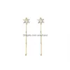 Jóias de moda de garanhão S925 Post Sliver Post Brincos Diamante Snowflake Long Tassel Stud Drop Dat entre Dhx9K