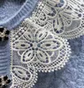 Femmes tricots 2022 pull tricoté couleur bleu clair col en dentelle boutons de forage dames Cardigan à manches longues femmes vêtements élégants