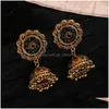 Dangle Chandelier Ethnic Retro Gold Sier Color Wave Flower Indian Jhumka Earrings For Women Vintage Cz Bell Tassel Dangle Earring Dhkx7