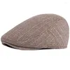 Berets HT3416 Men Fashion Thick Warm Winter Hat Retro Beret Cap Striped Wool Male Vintage Ivy Gastby Flat