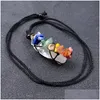 Pendant Necklaces 7 Chakra Irregar Stones Yoga Healing Energy Weaving Rope Pendant Natural Crystal Cylinder Crushed Stone Meditation Dhgei