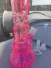 25CM 10 Inch Hookah Premium Pink Vein Glow in the Dark Pink Color Water Pipe Bong Glass Bongs With 18mm Downstem And Bowl