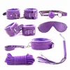 Other Panties 7pcsset for Woman PU Leather SM Bondage Set Sex Handcuffs Footcuffs Whip Rope Eye Mask Blindfold Erotic Toys Couples 221130