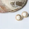 Grandi orecchini a bottone in pietra opale di marmo rotonda vintage per le donne Temperamento di moda Simulato orecchino di perle