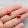 Stud Earrings Ladies' Red Round Drop Oil With Gold Trim. Simple And Generous