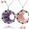 Colliers de perles Colliers de perles Pendentif Étoile Lune Bronze Arbre de vie Forme de croissant Améthystes roses Pierre Cristal Fil Wrap Handma Otjny