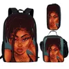 Schooltassen 2022 African Girl Backpack 3 stcs/set studenten jongens meisjes schoolbag pen tas lunch mode feminina notebook