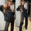 Kadınlar iki parçalı pantolon hip hop seti fermuar kazak polo yaka sweatshirt eşofmanları gündelik elastik bel geniş bacak sonbahar jogger 221130