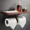 Toilet Paper Holders Wood and Black Holder Wall Mounted Towel Rack Walnut Shelf Bathroom Accessories 221201