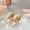 Miui 2024 Diamond Bow Ladies Mui Mui Sunglasses Heel Shoes New Style Pointy Ribbon Out Ladies Banquet Wedding Crystal Mui Mui High Heels Sandals 60