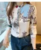 Women's Blouses & Shirts Vintage Printed Tops Women Chiffon Long Sleeved Shirt Autumn 2022 Designer Single-breasted Office Lady