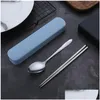 Flatware Sets Portable Stainless Steel Cutlery Set With Storage Box Chopstick Fork Spoon Flatware Kit High Quality Travel Tableware Dhze1