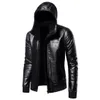 Men's Leather Faux Casual Hooded Slim Fur Coat Solid Color Jacket Winter Zipper Patchwork Coats 221201