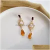 Dangle Chandelier Korean Temperament Court Style Fashion Light Luxury Rhinestones Pearl Clip Earrings Simple Gracef Ladies Jewelry Dhi7X