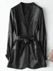 Dames sackets nerazzurri herfst zwart zacht licht faux leer voor vrouwen diep v nekgordel elegante luxe Koreaanse mode 6xl 7xl 221130