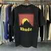 Męskie koszulki księżycowe Rhude T-shirt mężczyzn Mężczyzn Sunset Printing Rhude czarny biały luźne luźne moreli Hip Top TEE T221202