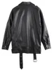 Vrouwen Jackets Sungtin Black Pu Leather Women met riem oversized Koreaanse losse motorfiets faux mode causale bovenkleding 221130