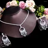 Conjunto de pendientes de collar CWWZircons Noble amarillo Zirconia cúbica piedra borla gota grande y pendiente de alta calidad mujeres fiesta de graduación joyería T026