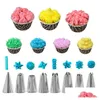 Cake Tools 14 PCS Suit Cake Munstycke Bag Clip Small Converter Scraper Kit rostfritt stål Bakning Blomma Dekorationsredskap MT DHGARDEN DHZRW