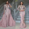 Luxuriöses rosa Meerjungfrau-Abendkleid für Damen, Glitzer-Applikation, Blumen, Ballkleider mit langen Ärmeln, Party-Nachtkleider