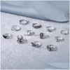 Bagues de bande Bijoux de mode Knuckle Ring Set Rétro Amour Papillon Araignée Mushroon Coeur Abeille Croix Géométrique Empilage Anneaux Midi Ensembles Dhaqe