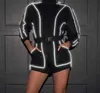 Reflecterende streetwear Playsuits Women los Black Long Sleeve Rompers Dames Jumpsuit Women 456