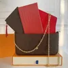 Lyxdesigner kvinna väska handväska axelpåsar original lådväska präglade mönster blommor bokstäver kort slot tre i en