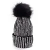 Basker Lawliet Winter Hats Faux Fur Pom Bling Style Women Beanies Högkvalitativ varm stickad hatt Ladies Skull Cap A9 221130