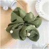 Hair Rubber Bands Fashion Pearls Satin Veet Solid Color Women Girls Elastic Hair Bands Accessories Female Elegant Scrunchies Headban Dhicz