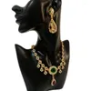 Hänge halsband marockansk brudguldpläterad halsband grön och röd strass blomkedja för kvinnor arabisk lyxkristall