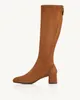 Woman Winter Designer Aquazzuras Saint Honore Boot Lined Bootie embellished Black Brown Leather Suede play Mid Calf Block Heel Stretch