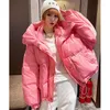 Femmes Vers Le Bas Vêtements D'hiver Femmes Bonbons Couleur Grand À Capuche Court Chaud Coton Rembourré Veste Streetwear Solide Parkas Femme Manteau Femme Hiver