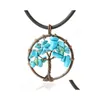Colares de pingentes de colares redondos de árvore de vida para mulheres de cascalho de cascalho de pedra natural pingente de cristal reiki cura jóias natal dhnd9