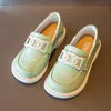Sneakers Kids Loafers for Girls Spring Casual Glossy Mary Janes Versatile Britain Green Shoes Non slip Metal Children Fashion 221130