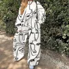 Women's Two Piece Pants White Abstract Face Print Pink Thin Sweatshirt Set Women Tracksuit Plus Size Long Sleeve Streetwear Casual Girls 221130