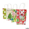 Geschenkwikkeling 10 PCS/Lot Medium Kersttassen Santa Claus Snowman ChristmasTree Paper Bag voor evenementenfeest met handgrepen 27 21 11cm