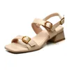 Sandals Brown Beige Apricot Gladiator Summer Office Low Heels Shoes Woman Buckle Strap Casual Feetwear Plus Size 34-43