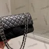 CC Luxury Brand Cross Body Shoulder Lambskin Classic C Double Flap Purse Silver Metal Matelasse Chain Pochette Handväska