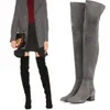 Fashion Flock Solid Thigh High Boots Soft Winter Chunky Heels Round Toe Women Shoes Over The Knee Booties