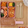 Bento Boxes Lunch Box in plastica Forchetta Cucchiaio Trasparente Er 3 strati Scatole per alimenti Scatole per alimenti per studenti Bento portatile Solid C Dhgarden Dhtgq