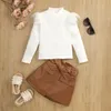 Clothing Sets FOCUSNORM 1 6Y Fashion Toddler Girls 2pcs Clothes Solid Fur Fly Sleeve Ribbed Knit Tops High Waist PU Skirts 221130