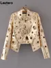 سترات Women S Lautaro Runway Cut Out Short Faux Leather Jacket Golden Golden Cool Systlis Designer Clote European American Fashion 221130