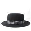 Beret Fashion Mężczyźni Wool Flat Top Hat Party Trilby Fedora Wide Brim Pork Pie Size 56-58cm