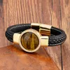 Bracciale catena naturale pietra preziosa rotonda pavimenta impostazione zirconi cubici uomo corda in pelle braccialetti maschili in acciaio inossidabile gioielli di lusso