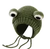 Nouvel enfant drôle tricoté au crochet dessin animé grenouille chapeau mignon polaire épais bonnet fait à la main bébé hiver chaud protection des oreilles casquette laine tricot infantile bonnets casquettes