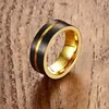 Wedding Rings Men Quality Band Ring Black Tungsten Carbide 8mm Width Gold Line Punk Utr8227