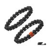 Braccialetti con ciondoli Trendy Square Golden Sand Natural Black Lava Stone Beads Braccialetti elastici in braccialetti per donna Uomo Volcanic Rock Be Dhkrq