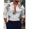 M￤ns avslappnade skjortor Luxury Social Men's Printe Shirt L￥ng￤rmning Turn-Down Collar Knappade kl￤der 2022 Spring and Autumn Club Prom